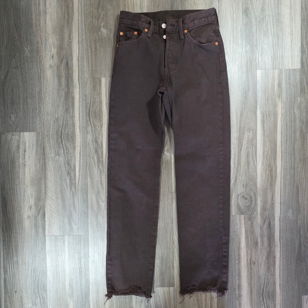 Levis 501 Original Fit Brown Button Fly Raw Hem Jeans W24 L30 12501-0470